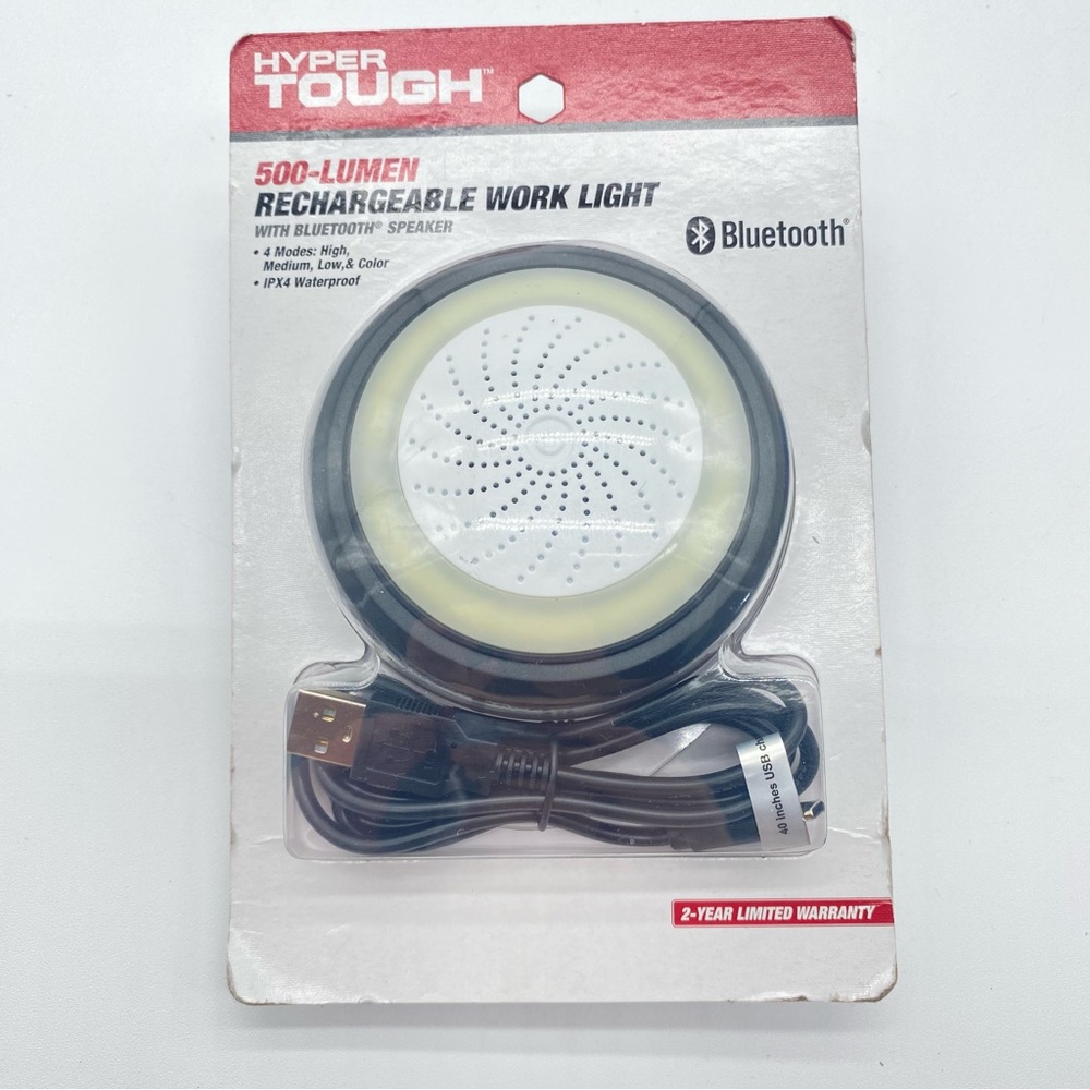 Hyper Tough 500-Lumen Rechargeable Work Light Bluetooth Speaker Black Free Ship